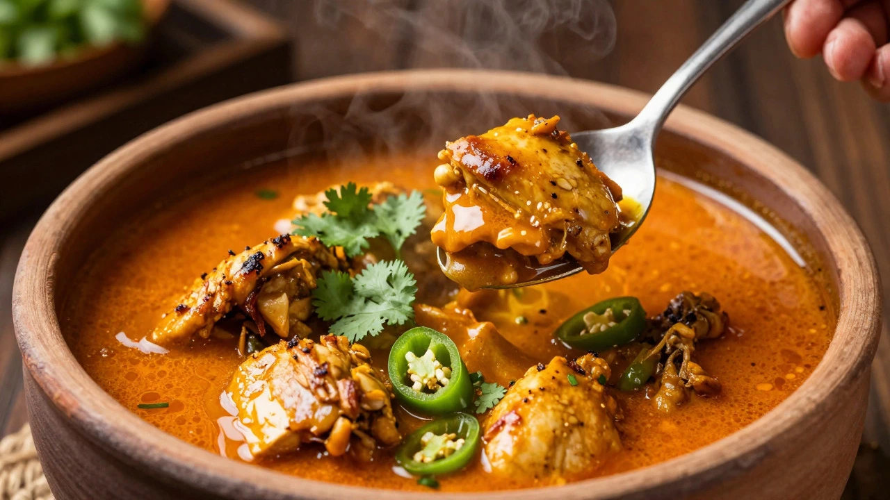 Bowl of chicken curry with cilantro garnish
