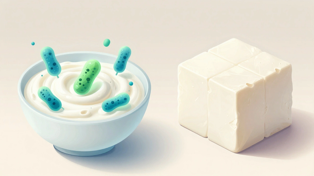 Illustration comparing probiotics in yogurt vs protein in paneer