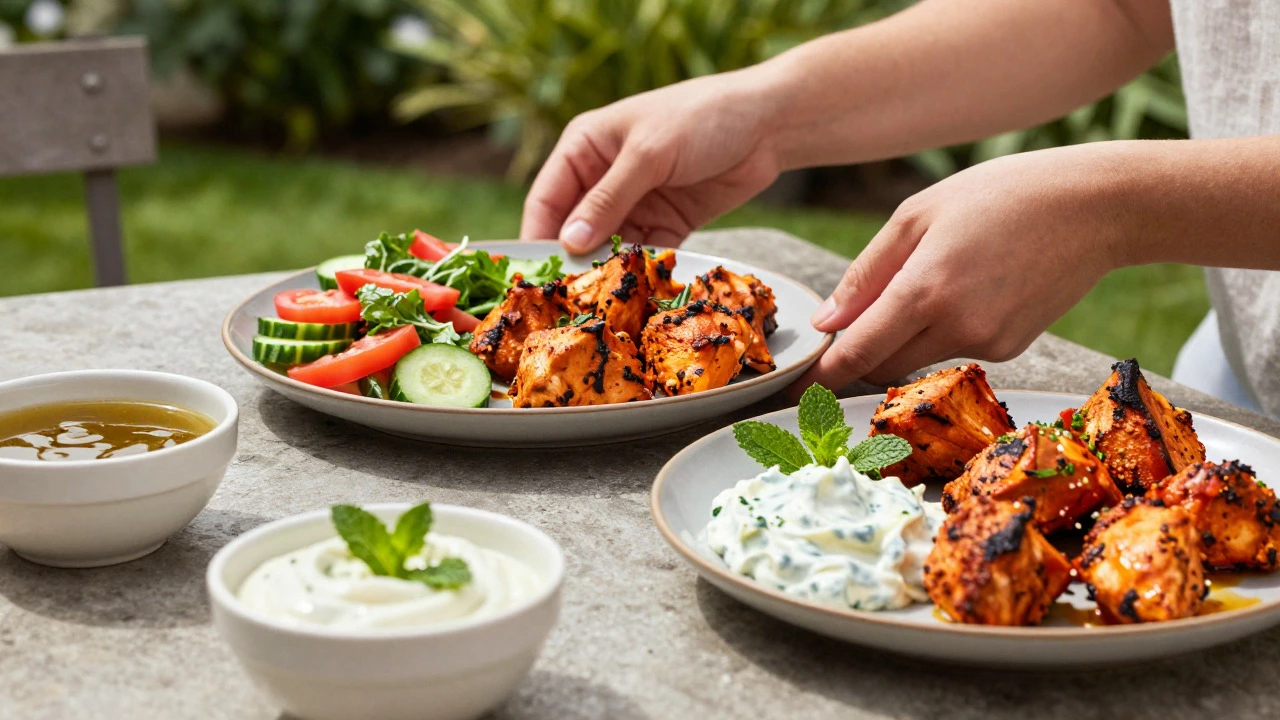 Healthy chicken tikka with salad vs tandoori with heavy sauces