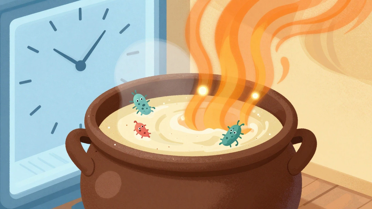 Illustration comparing warm and cold fermentation environments for dosa batter