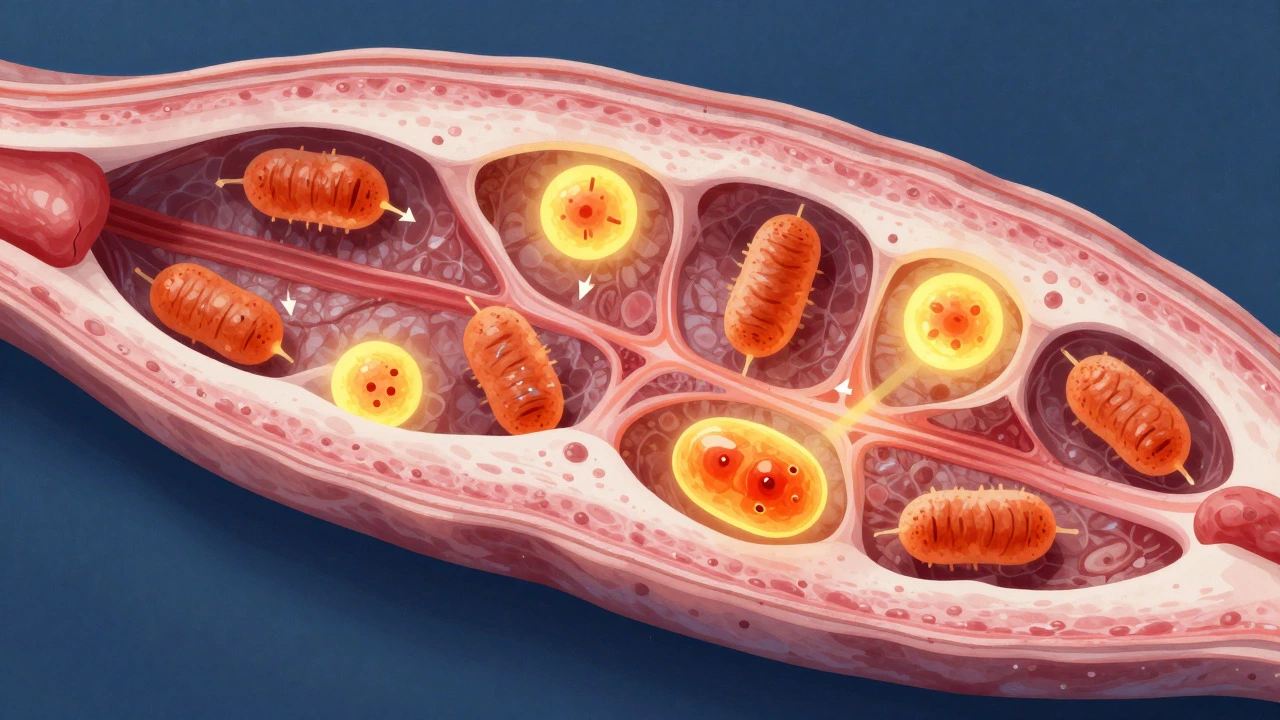 Microscopic view of parasites hidden inside chicken muscle tissue