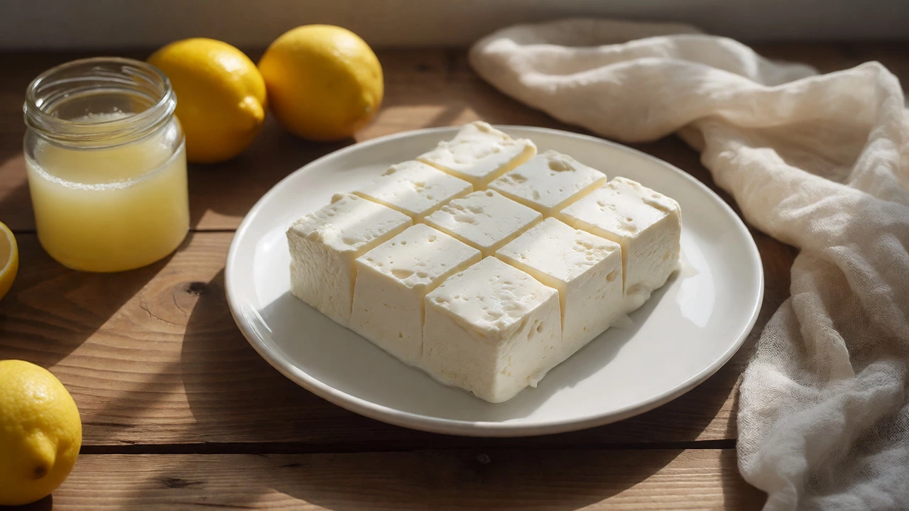 Cubes of fresh homemade paneer on a plate